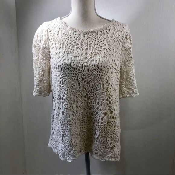 Eri + Ali Short Sleeve White Crochet Top. M - Picture 1 of 7